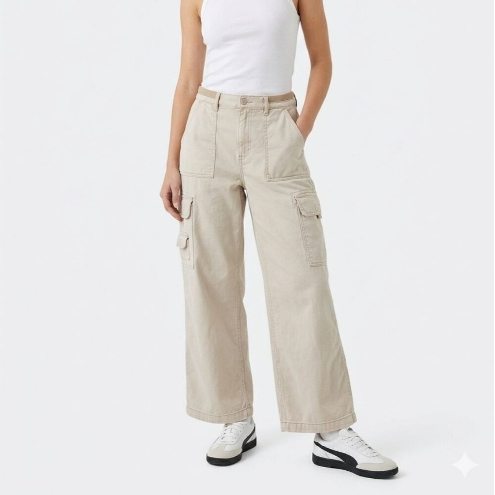 ​American Eagle Wide Leg Cargo Utility Pants Tan Size 14 90s Baggy Gorpcore Y2k